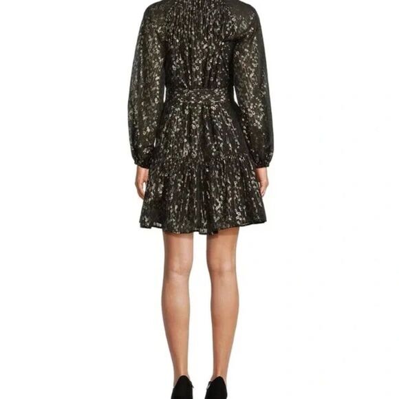 ANTONIO MELANI Camila Chiffon Black & Gold Metallic Cocktail Dress Size 0 NWT - Picture 2 of 13